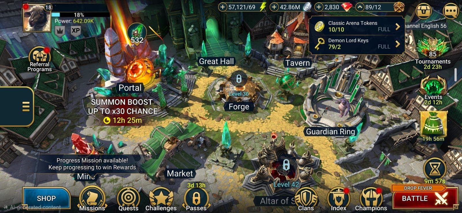 Great Starter Account - 26 Legendary(Thor + Hephraak) + 45 Epic + 370 Rare. Energy-57121 + Silver-42.86m + Gems-2830. Lots of Resources. Gem Mine-lvl3. 271+ Days. Promo Codes Work.
