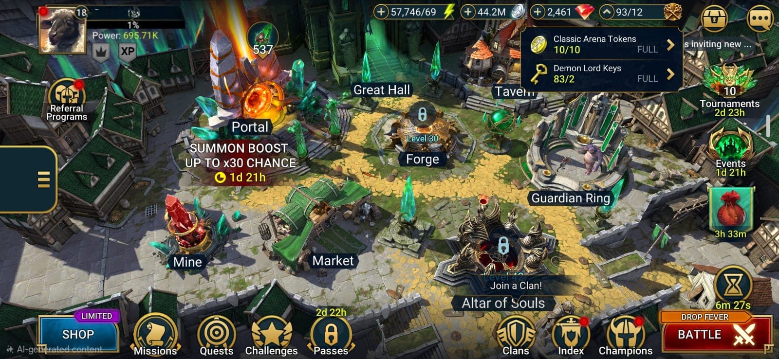 Amazing Starter Account - Mythical-Gizmack + 24 Legendary(Rhaia Void) + 86 Epic + 346 Rare. Energy-57746 + Silver-44mil. + Gems-2461. Gem Mine-lvl3. 271+ Days. Promo Codes Work. + Lots More!