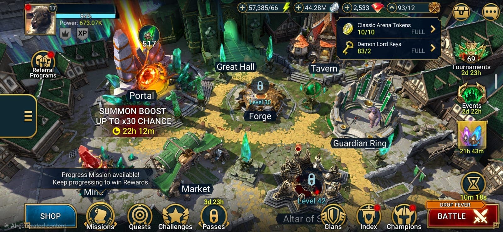 Great Starter Account - Legendary-25 (Grand Oak Padraig, Talenna+) Epic-56 - Rares-377. Energy-57385 - Silver-44.28mil. - Gems-2533. Gem Mine-Lvl3. 271+ Days. Promo Codes Working + Lots of Resources.