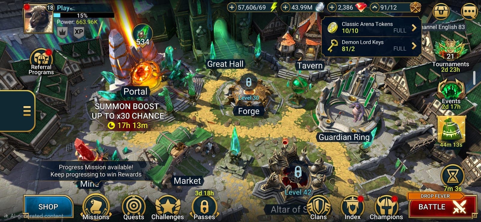 Great Starter Account - 25 Legendary (Varkos + Talenna + lots more) Lots of Epics+Rares. Energy-57606, Silver-43.99mil. Gems-2386. Gem Mine-lvl3. 271+ Days. Promo Codes Work. Lots of Resources.