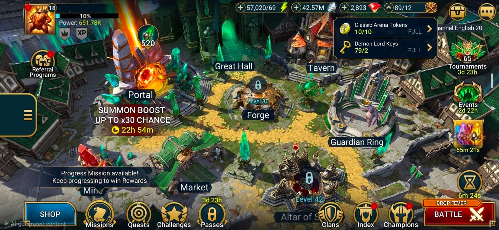 Great Starter Account - Legendary-24 (Fabian,Firrol + Lots more) - Epics-58 - Rares-361. Energy-57020 - Silver-42.57mil. - Gems-2893. Gem Mine-Lvl3. 271+Days. Working Promo Codes. Lots Of Resources.