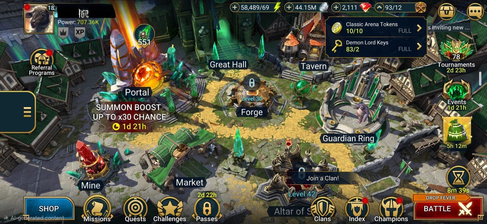 Amazing Starter Account - Mythical-Gharol + 24 Legendary(Dorothy+Kro'khad) + Lots of Epic/Rare. Energy-58489 + Silver-44mil + Gems-2111. Gem Mine-lvl3. 271+ Days. Promo Codes Work. Lots Of Resources.